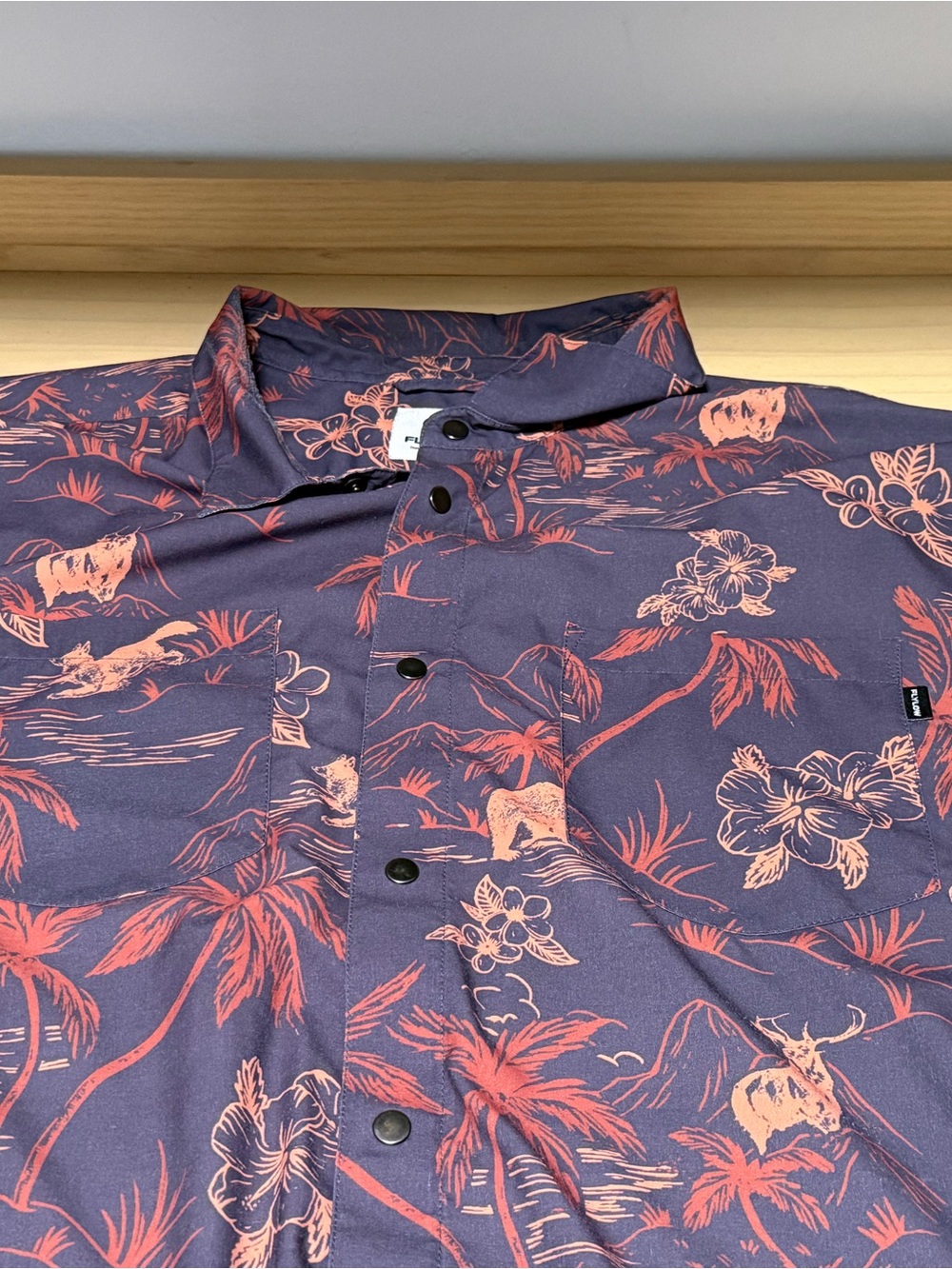 Men's Floral Short-Sleeve Button Shirt - Navy with Coral Print